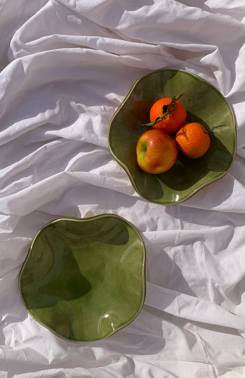 Assiette méduse, maison lola michèle, émail verte, céramique, poterie