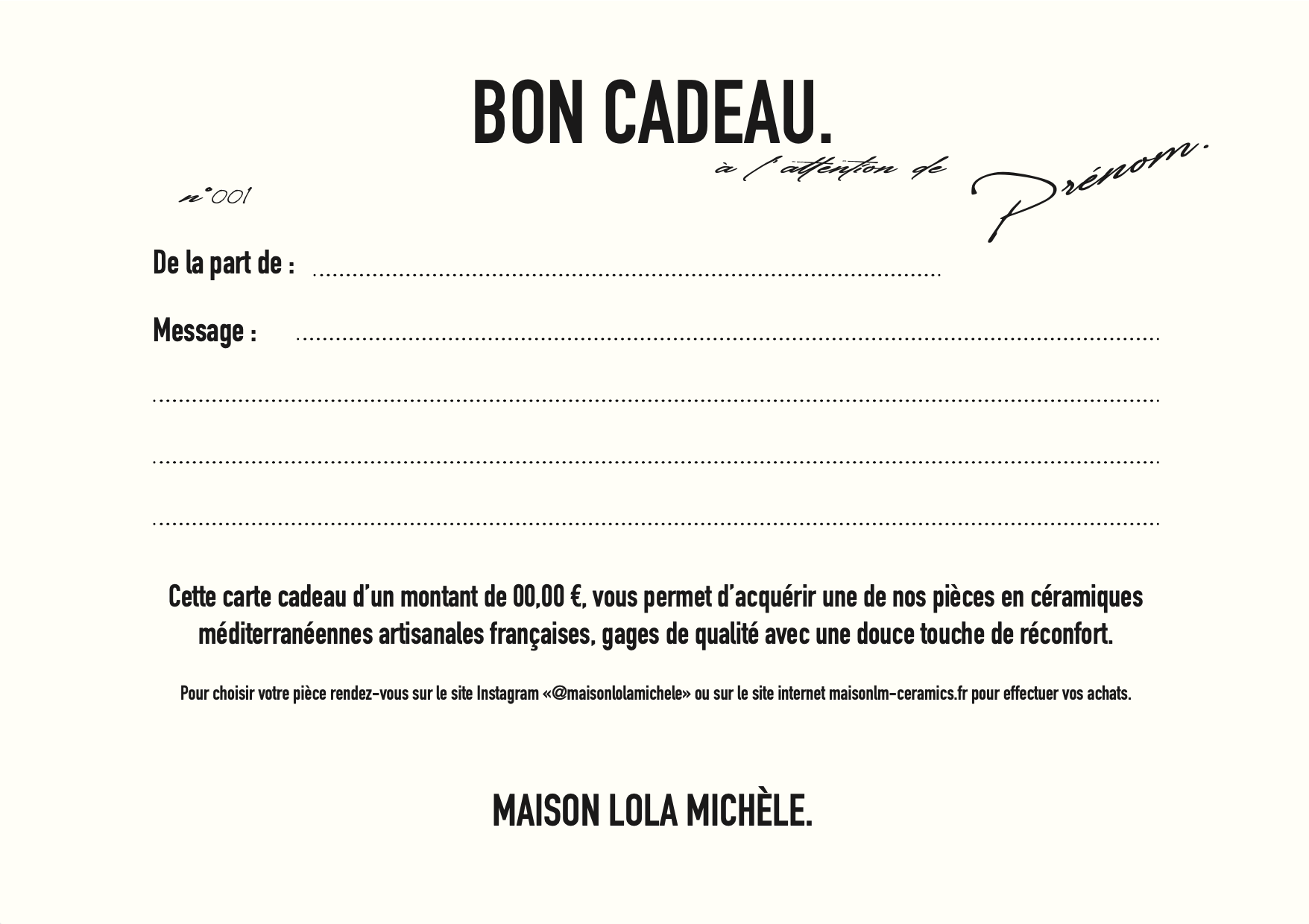 carte cadeau, offrir, homme, femme, chérie, chérie, atelier créatif, pièces, céramiques, poterie, maison lola michele