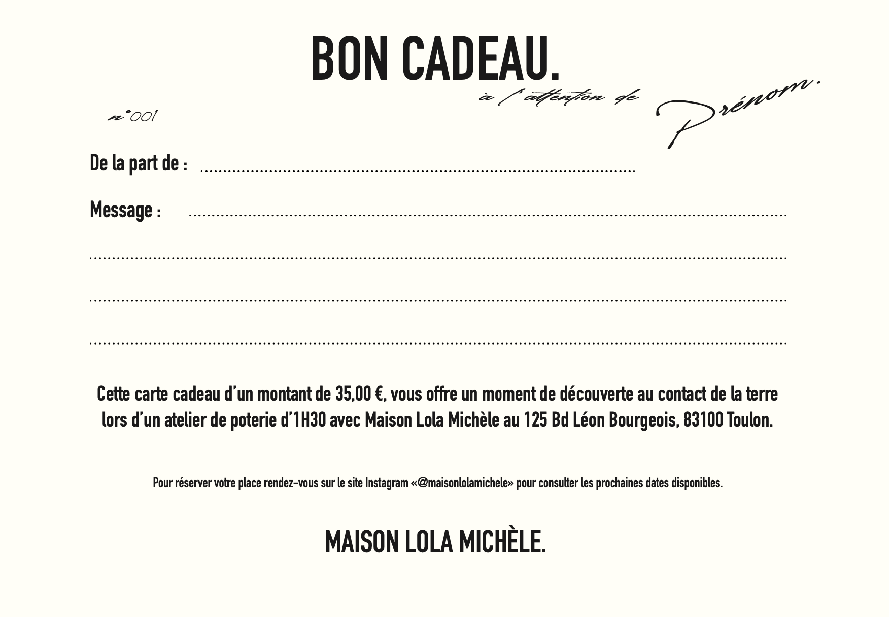 carte cadeau, offrir, homme, femme, chérie, chérie, atelier créatif, pièces, céramiques, poterie, maison lola michele